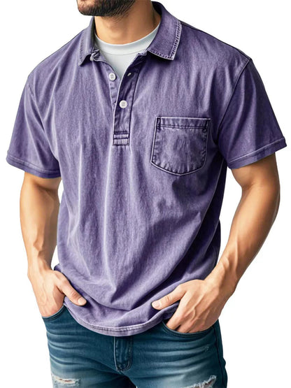 Men's Casual All-matching Short Sleeve Button Lapel Shirt Polo Shirt