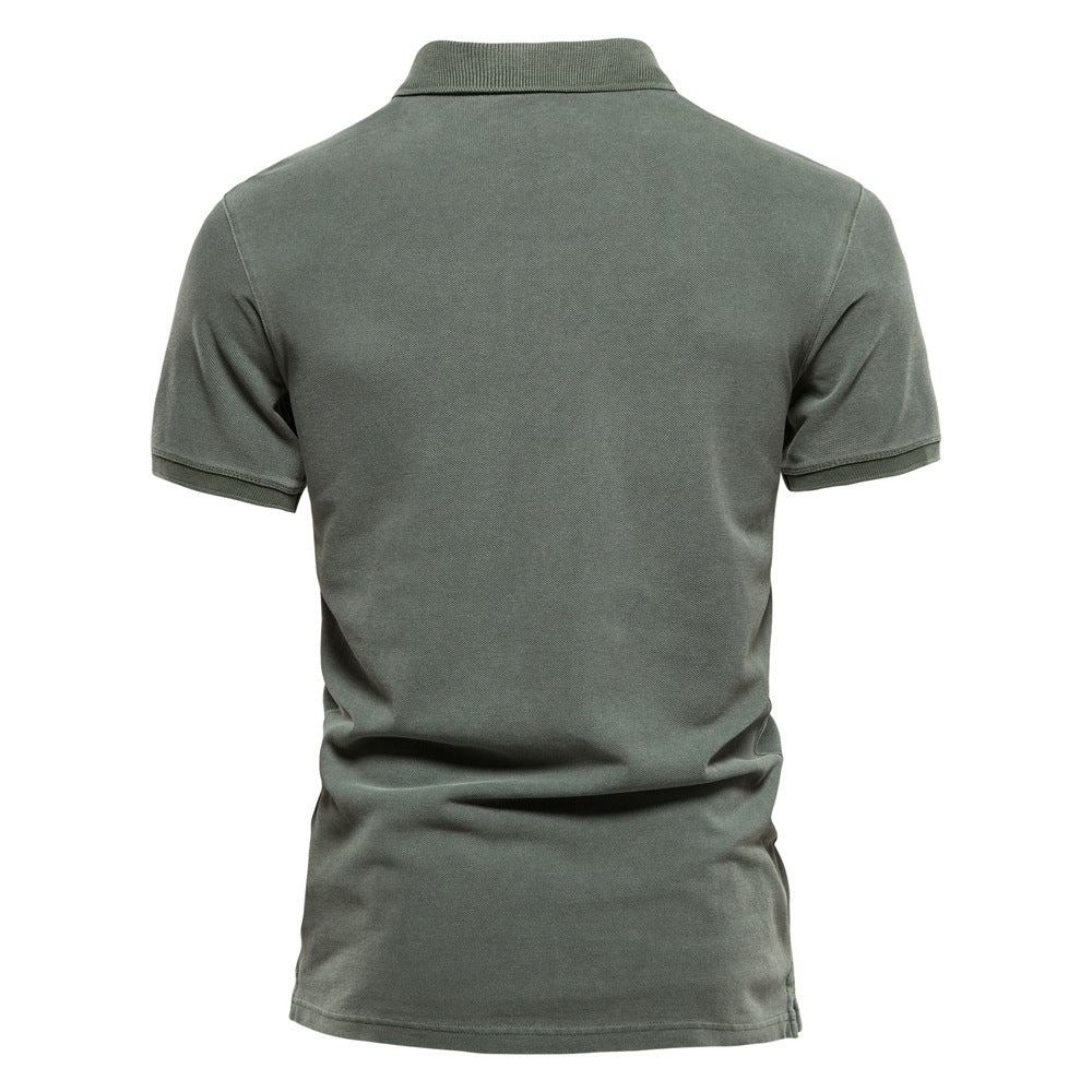 Lapel European And American Sports Men Twill Short Sleeve