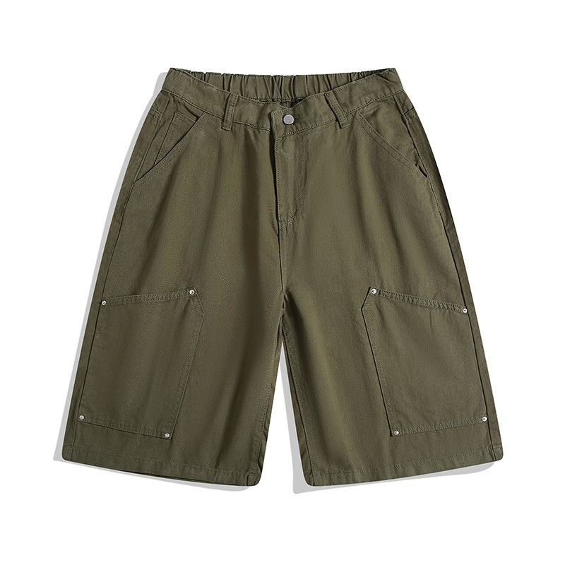 Workwear Rivet Shorts a Gamba Larga – Casual Loose, Vita Media