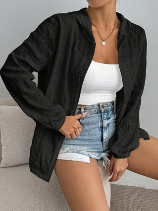 Solid Color Casual Zipper Long Sleeve