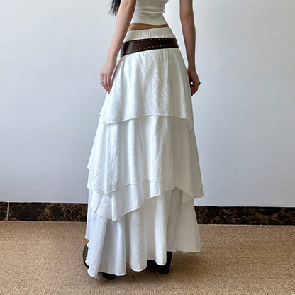 Vacation Style Low Waist Multi-layer Irregular Stitching Skirt