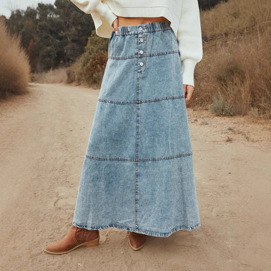 Fashion Layered Stitching Women's Denim Skirt
