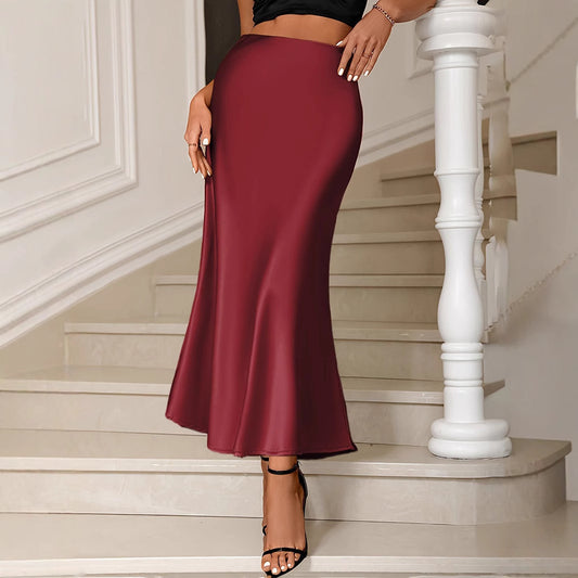 Gonna Donna a Sirena Vita Alta Elegante Tinta Unita 3 Colori