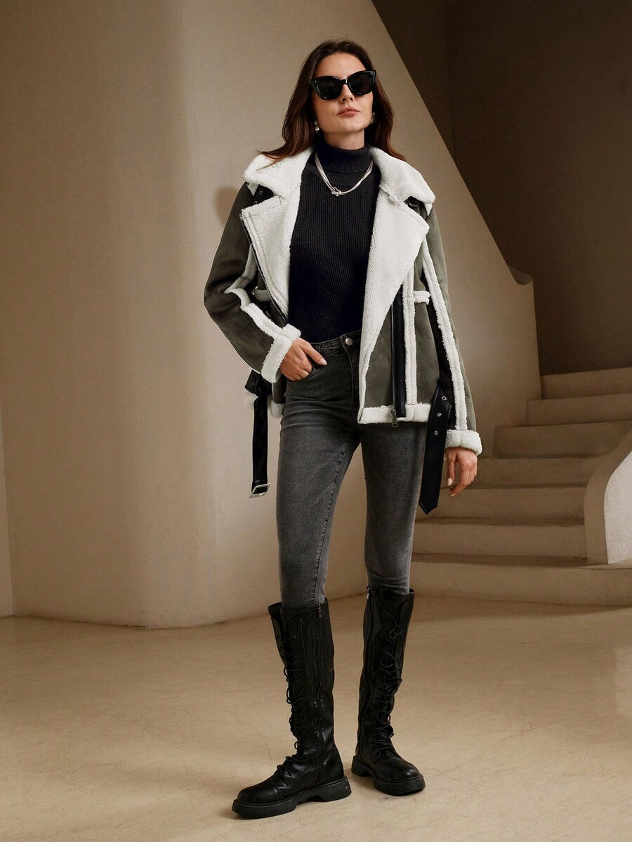 🧥 Giacca donna in peluche con revers – Calda invernale