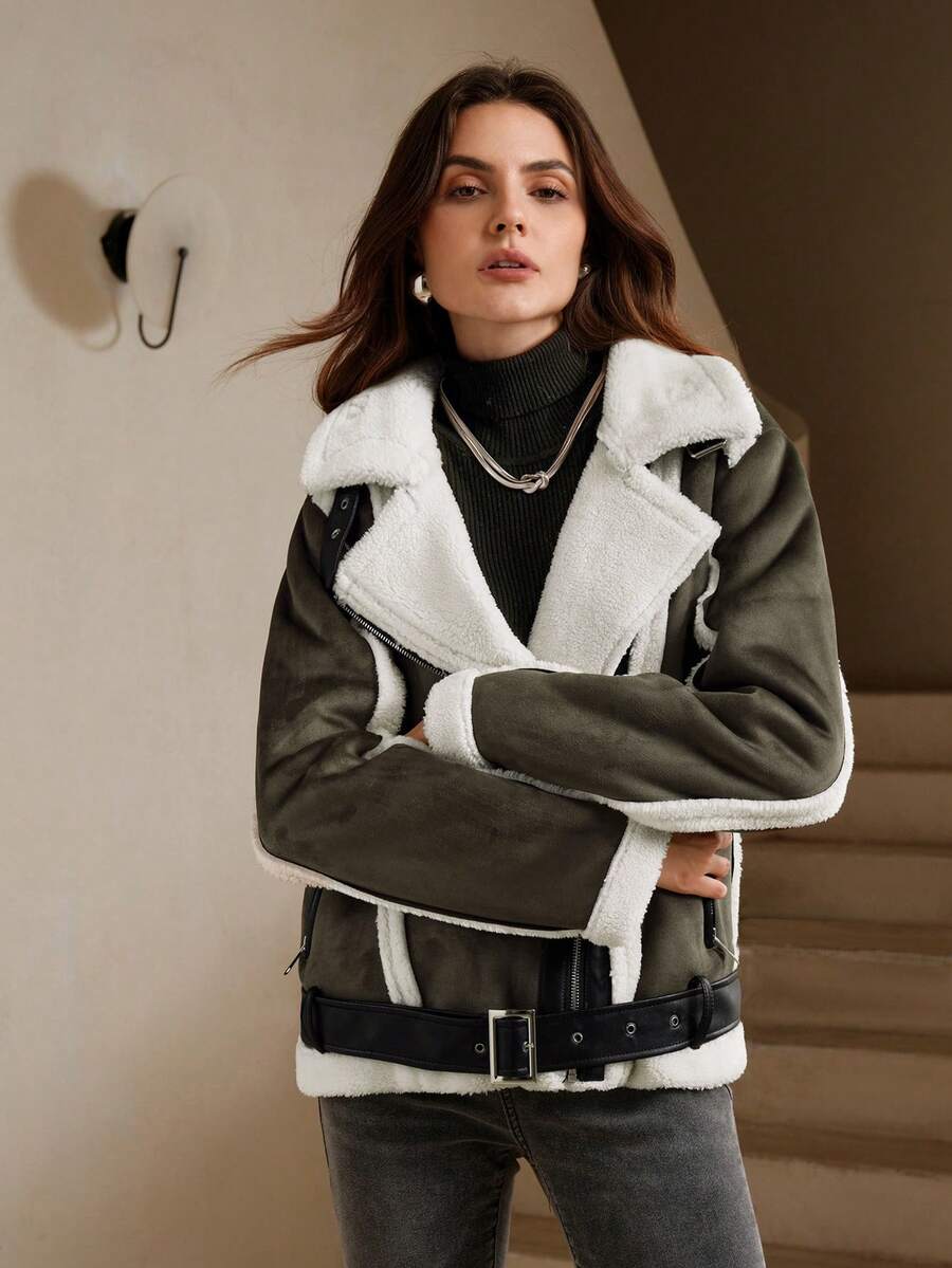 🧥 Giacca donna in peluche con revers – Calda invernale