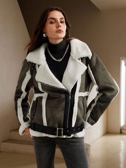 🧥 Giacca donna in peluche con revers – Calda invernale