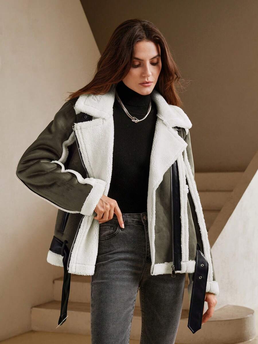 🧥 Giacca donna in peluche con revers – Calda invernale