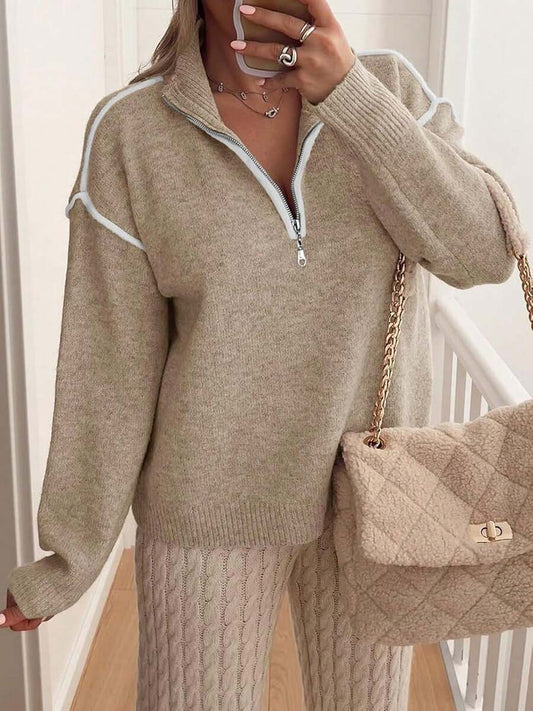 🧶 Maglione donna tinta unita con zip, vestibilità morbida