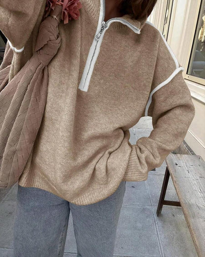 🧶 Maglione tinta unita con zip, vestibilità morbida