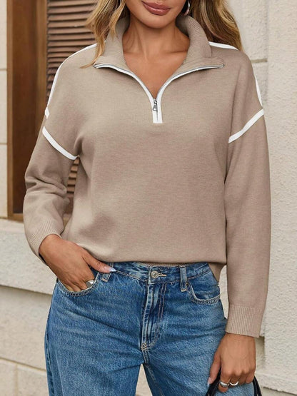 🧶 Maglione tinta unita con zip, vestibilità morbida