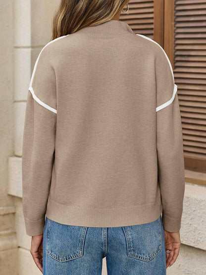 🧶 Maglione tinta unita con zip, vestibilità morbida