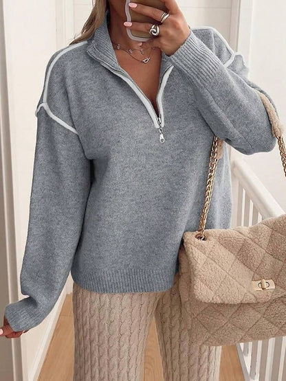🧶 Maglione tinta unita con zip, vestibilità morbida