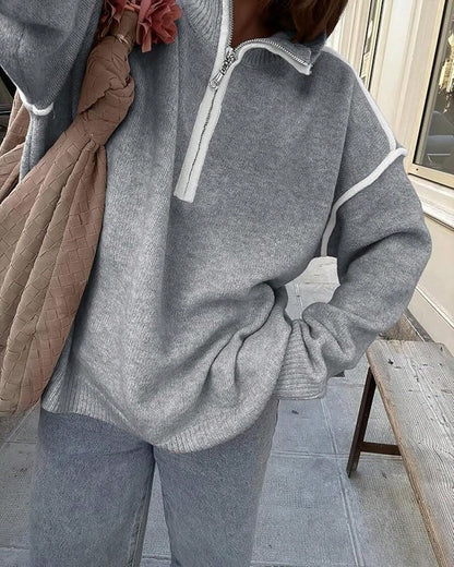 🧶 Maglione tinta unita con zip, vestibilità morbida