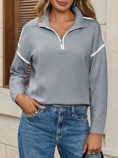 🧶 Maglione tinta unita con zip, vestibilità morbida