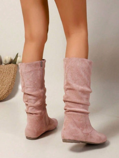 Stivaletti Donna Autunno Inverno in PU Tacco Piatto Zip Laterale Stile Retrò – 4 Colori N.36-42