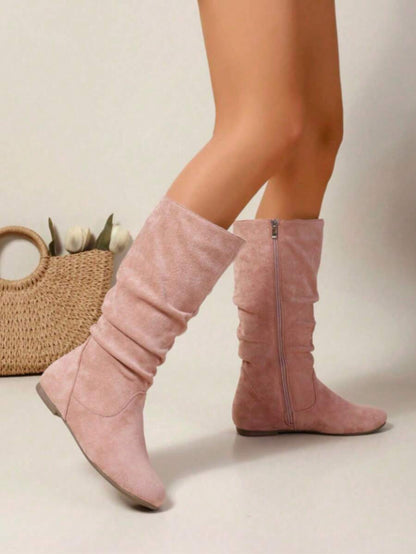 Stivaletti Donna Autunno Inverno in PU Tacco Piatto Zip Laterale Stile Retrò – 4 Colori N.36-42