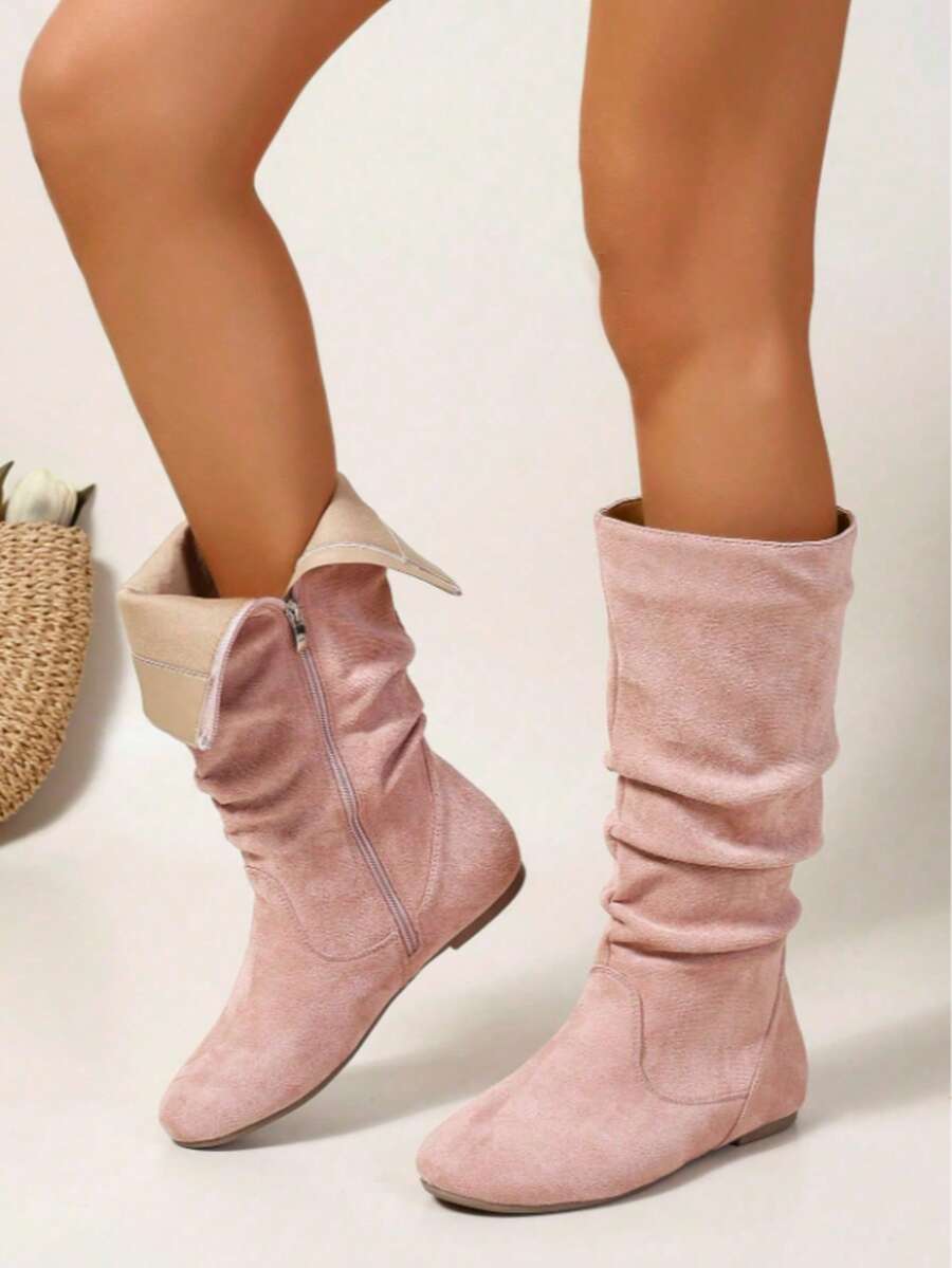 Stivaletti Donna Autunno Inverno in PU Tacco Piatto Zip Laterale Stile Retrò – 4 Colori N.36-42