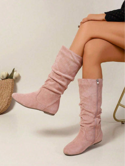 Stivaletti Donna Autunno Inverno in PU Tacco Piatto Zip Laterale Stile Retrò – 4 Colori N.36-42