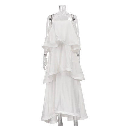 Sleeveless White Satin Drape Dress