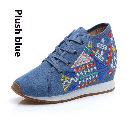Autumn And Winter Fleece-lined Canvas Embroidered Sneaker