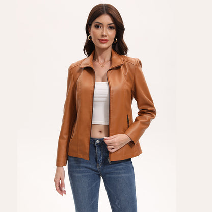 Women's Leather Jacket Knitted Stitching Stretch Coat