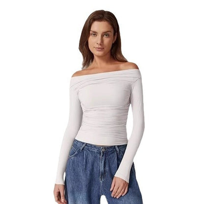 European And American Women's Clothing Top Off-shoulder Long Sleeve T-shirt