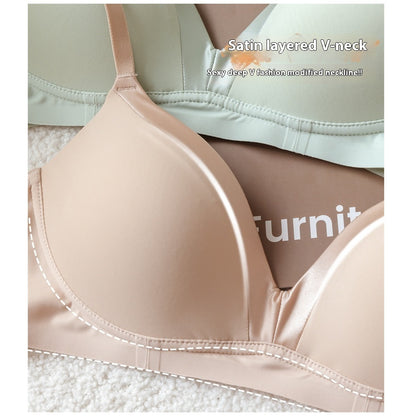 Satin Stitching French Sexy Triangle Cup Micro Push Up Without Steel Ring