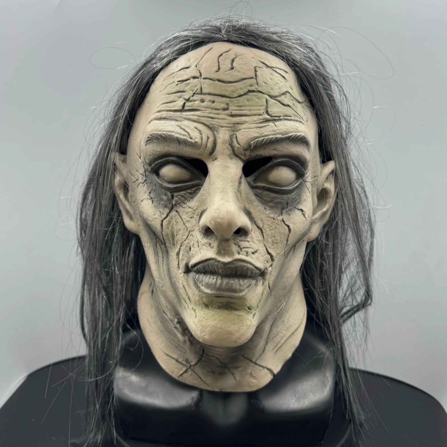 🔥Maschera di Halloween con capelli lunghi grigi, maschera spaventosa da fantasma