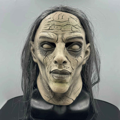 🔥Maschera di Halloween con capelli lunghi grigi, maschera spaventosa da fantasma