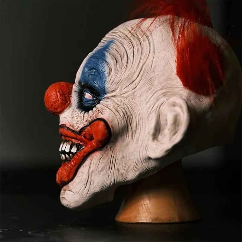 Maschera spaventosa da clown in lattice, per Halloween, raccapricciante con capelli, costume horror per cosplay