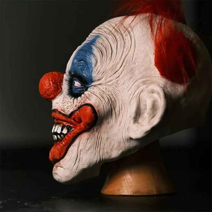 Maschera spaventosa da clown in lattice, per Halloween, raccapricciante con capelli, costume horror per cosplay