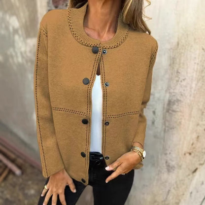 Striped Loose Round Neck Button Long Sleeve Versatile Sweater Coat