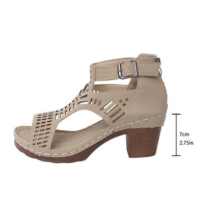 Chunky Heel High Hollow Peep Toe Sandals