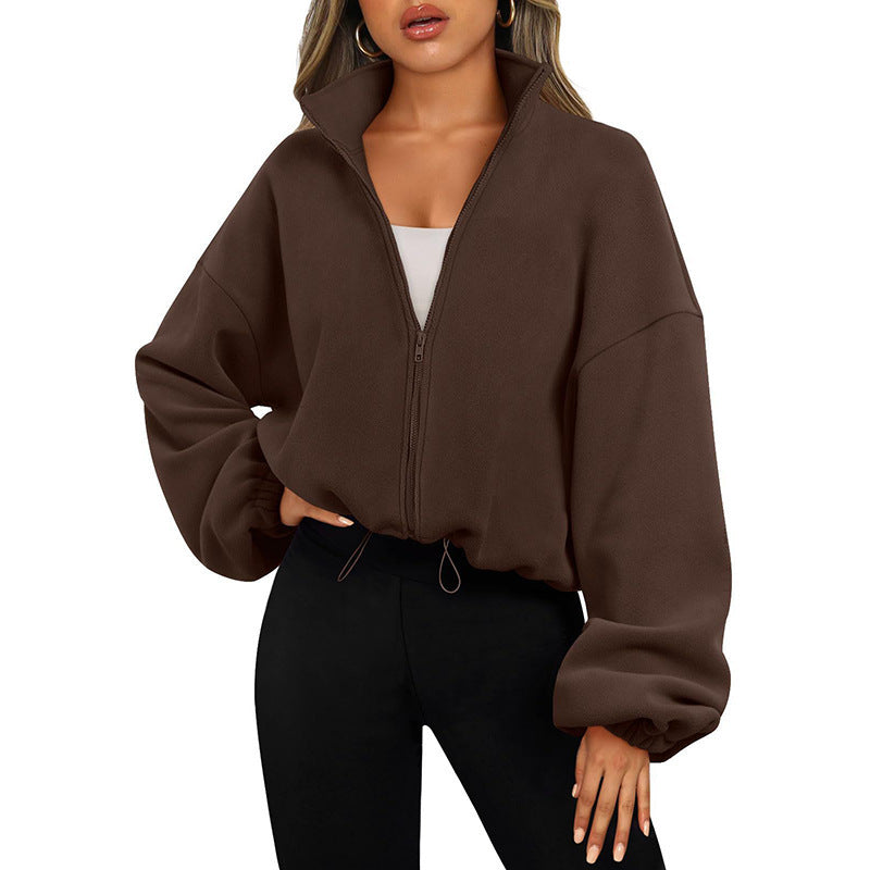 Women's Solid Color With Fur Sports Zipper Coat