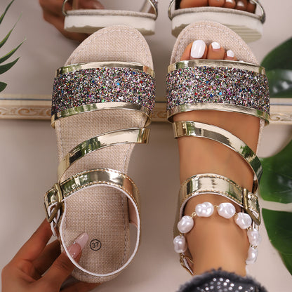 Plus Size Sequin Fashion Buckle Platform Sandals