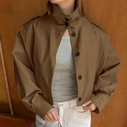 Khaki Lapel Simple Single-breasted Coat