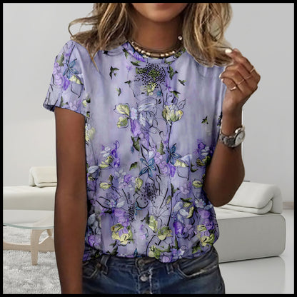 Digital Printing Loose Casual Women's Round Neck T-shirt