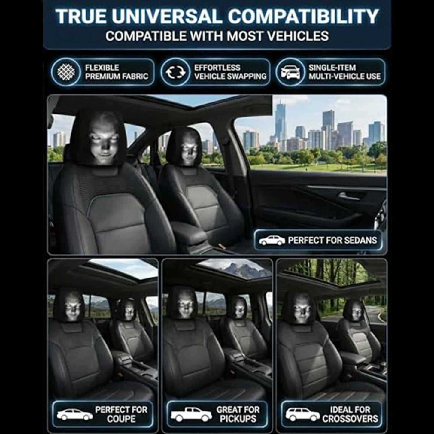 2/4/6 Pezzi Copri Poggiatesta AutoHorror Halloween, Universali, Traspiranti ed Elastici