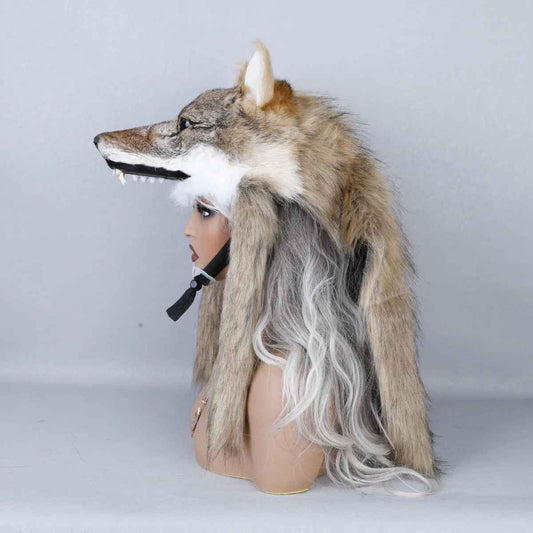 🐺 Cappello Unisex con Testa di Lupo in Pelliccia Sintetica – Cosplay, Carnevale & Feste