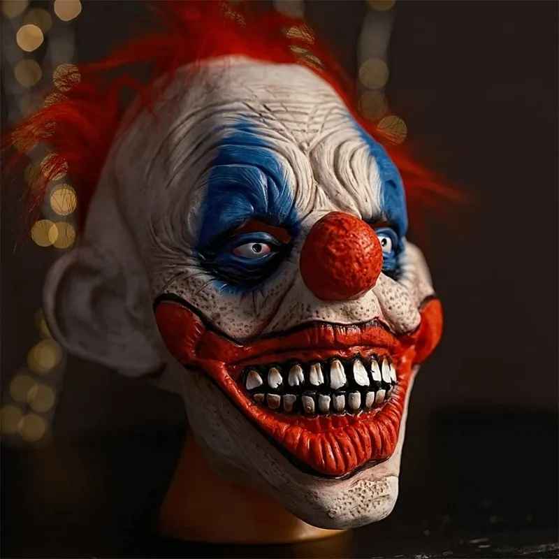 Maschera spaventosa da clown in lattice, per Halloween, raccapricciante con capelli, costume horror per cosplay