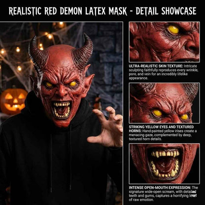 😈 Maschera Demoniaca Spaventosa con Corna – Copertura Totale in Lattice Dipinta a Mano