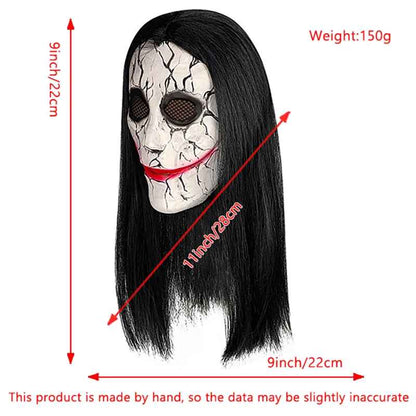 👹 Maschera Horror Halloween Viso Screpolato Capelli Neri Lattice Cosplay Adulti