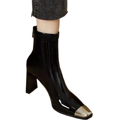 Metal Square Toe High Heel Boots Wild Korean Style