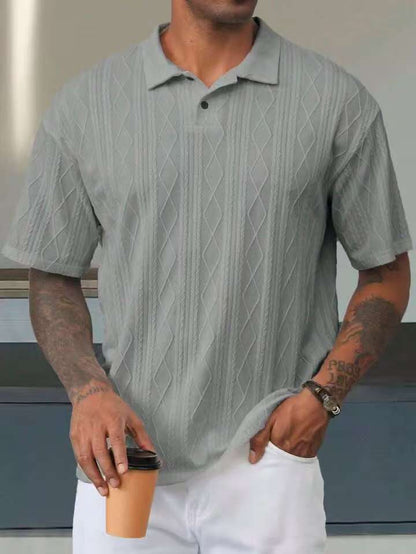 Retro Button Lapel Short Sleeve T-shirt Breathable Short Sleeve Loose Texture Knitted