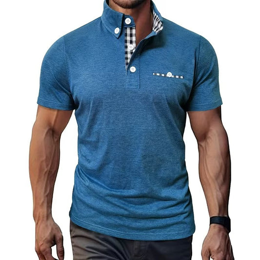 European And American Style Men's Clothing Plaid Short-sleeved Top