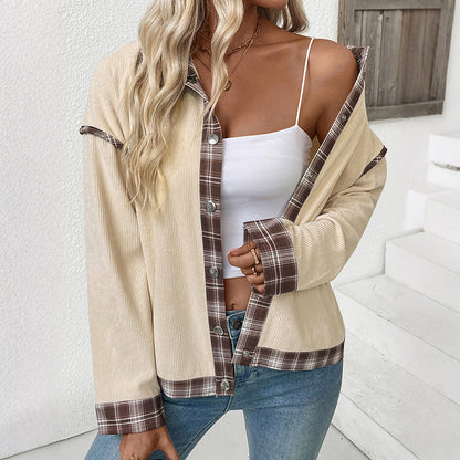 Women's Plaid Corduroy Stitching Jacket