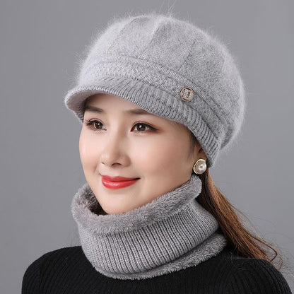 Rabbit Fur Knitted Woolen Cap Women's Autumn Versatile Winter Warm Beanie Hat