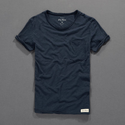 Simple Casual Men's Clothing Summer New Slub Cotton T-shirt