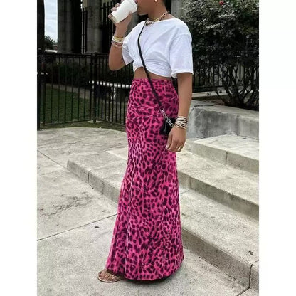 Leopard Print Women's High Waist Elegant Graceful Slimming Skirt