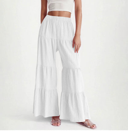 Pleated Elastic Waist Pants Female Wide-leg Casual Pants
